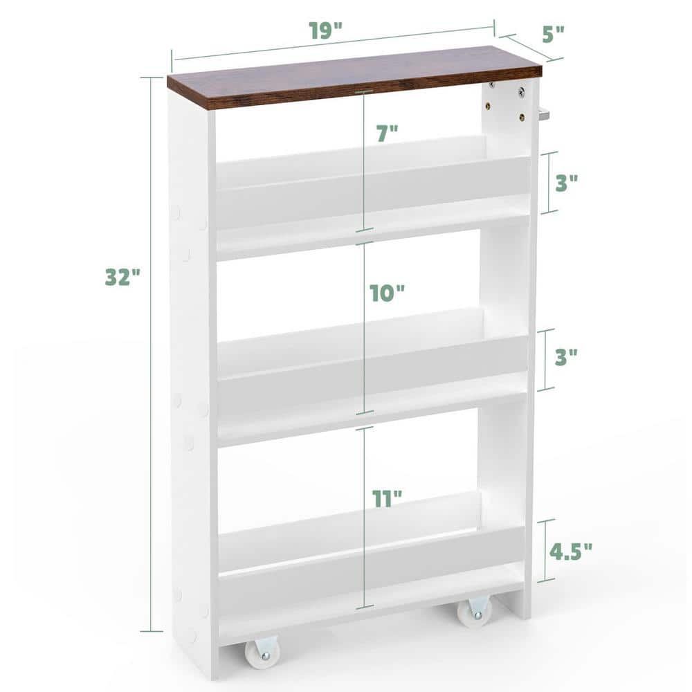 19 in. W White Rolling Kitchen Cart with Handle - Hercitys