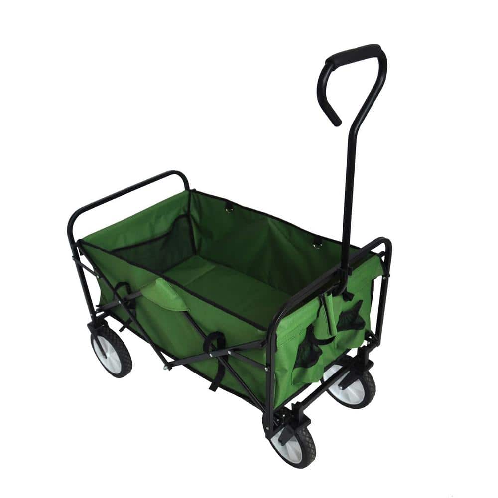 19 cu. ft. Fabric Metal Folding Wagon Shopping Beach Garden Cart, Green - Hercitys