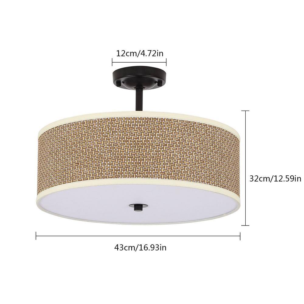 16.9 in. 3-light Brown Modern Rattan Semi-flush Mount Ceiling-Light - Hercitys