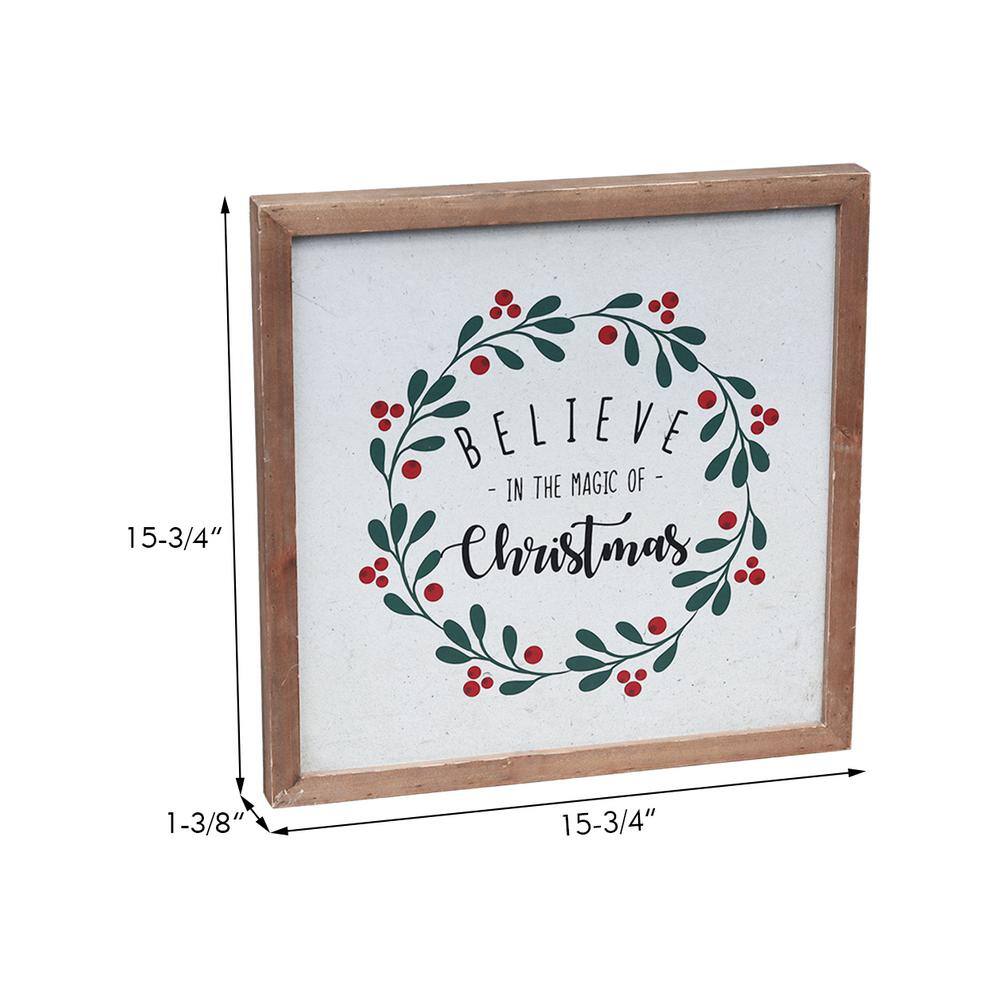 15.75 in. Brown Wood Framed Believe in The Magic of Christmas Wall Sign - Hercitys