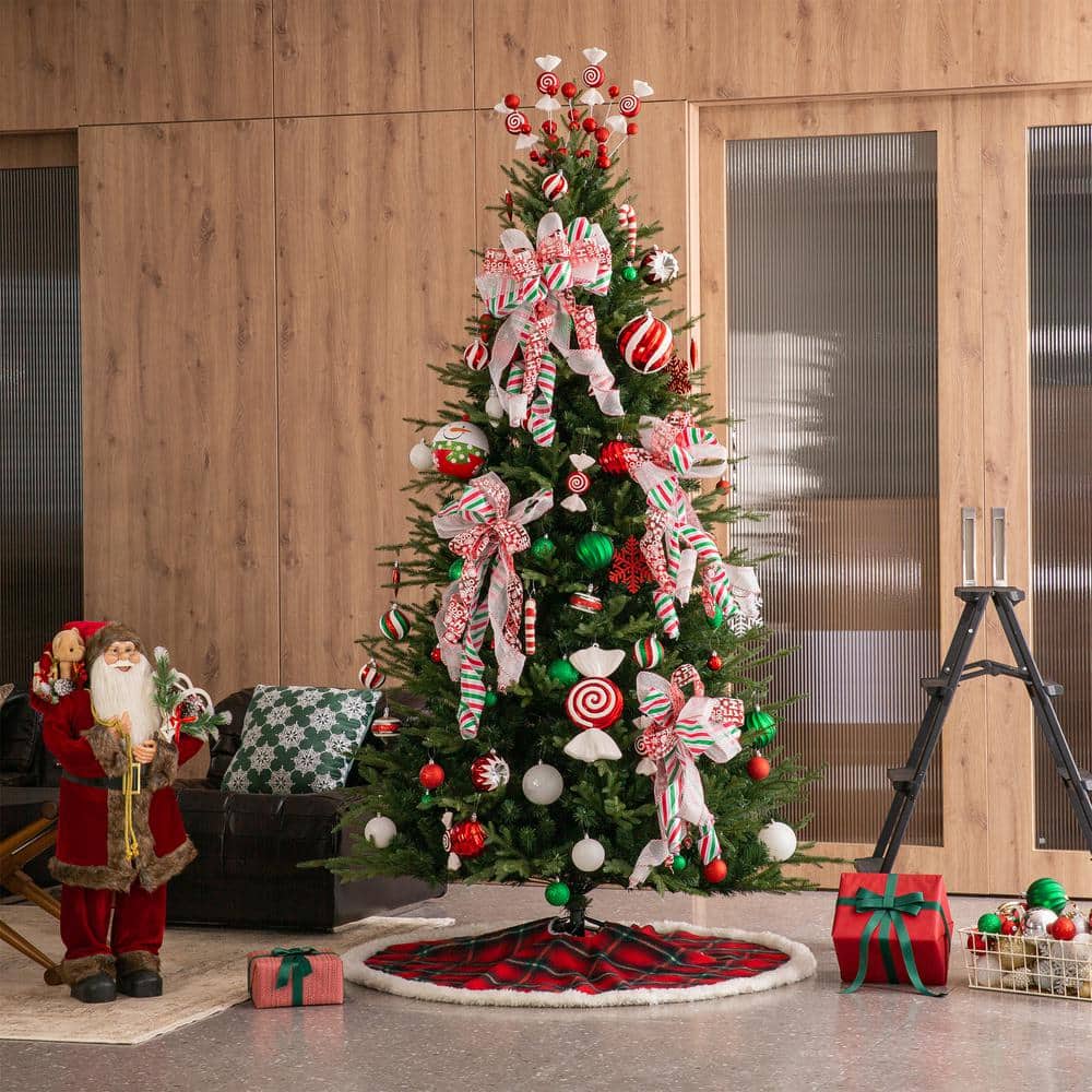 48 in. D Red and Black Plaid Reversible Sherpa/Flannel Christmas Tree Skirt - Hercitys