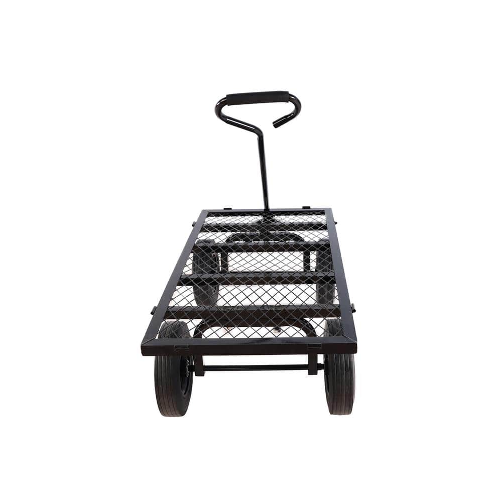 16 cu.ft. Mesh Metal Frame Wagon Heavy-Duty Push Garden Cart with Solid wheels Tools cart in Black - Hercitys