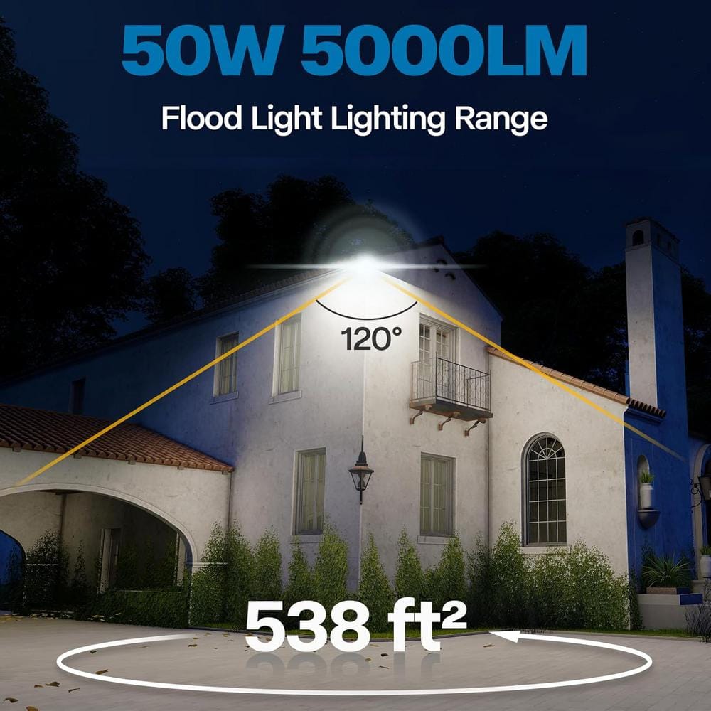 50-Watt 5000 Lumen M 120° Dusk to Dawn LED Waterproof Outdoor Super Bright Flood Light 5.9 ft. Plug for Garage, 2-Pack - Hercitys