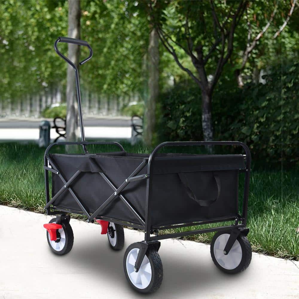 3.63 cu. ft. 360-Degree Rotate 600D Fabric Steel Frame Utility Garden Cart Outdoor Folding Beach Wagon w/Breaks in Black - Hercitys
