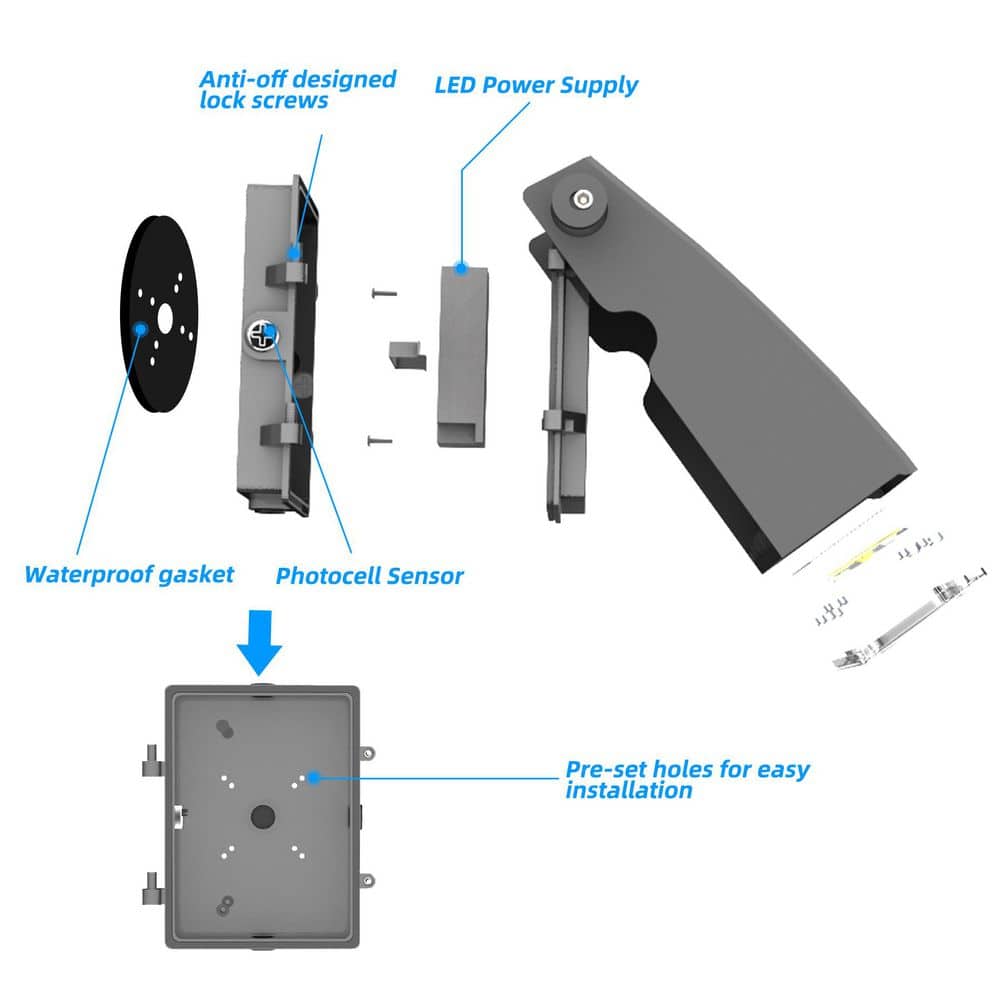250Watt Equivalent Integrated LED 5000K 6000lm Wall Pack Light Bronze Dusk to Dawn IP65,0-90°Adjustable Full Cutoff - Hercitys