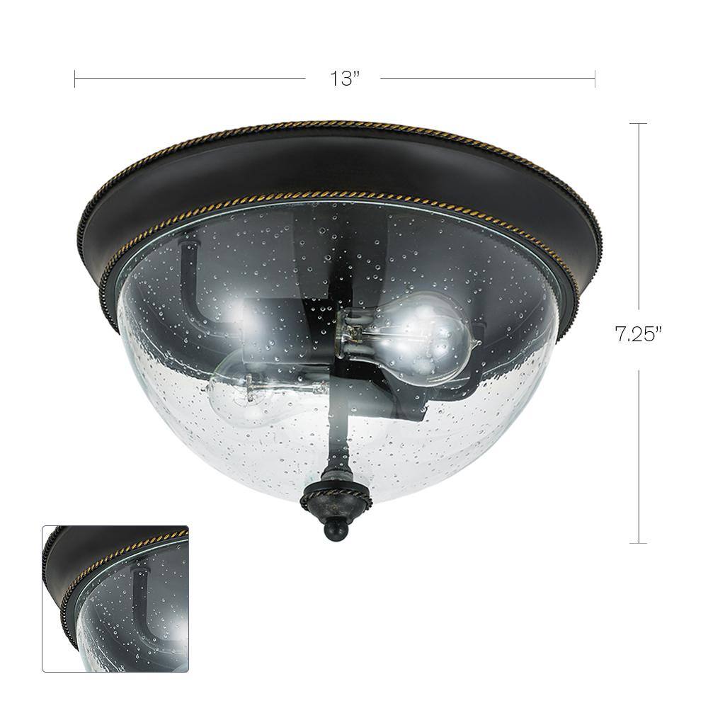 2-Light 13 in. Bronze Flush Mount Ceiling Light - Hercitys