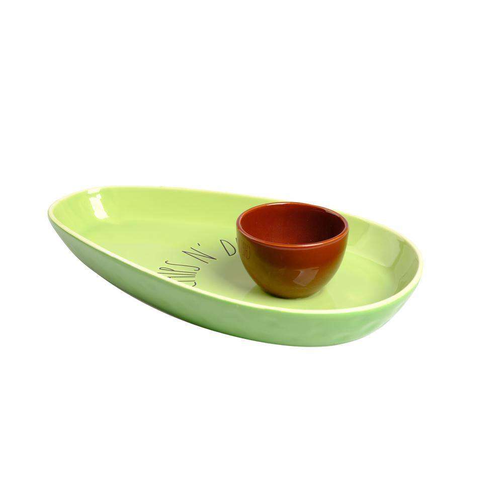 14 x 8 in. Green Ceramic Avocado Chip and Dip Serving Platter - Hercitys