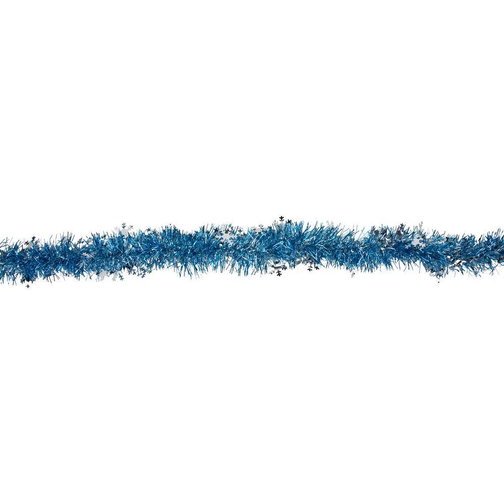 12 ft. Unlit Blue with Silver Snowflakes Christmas Tinsel Garland - Hercitys