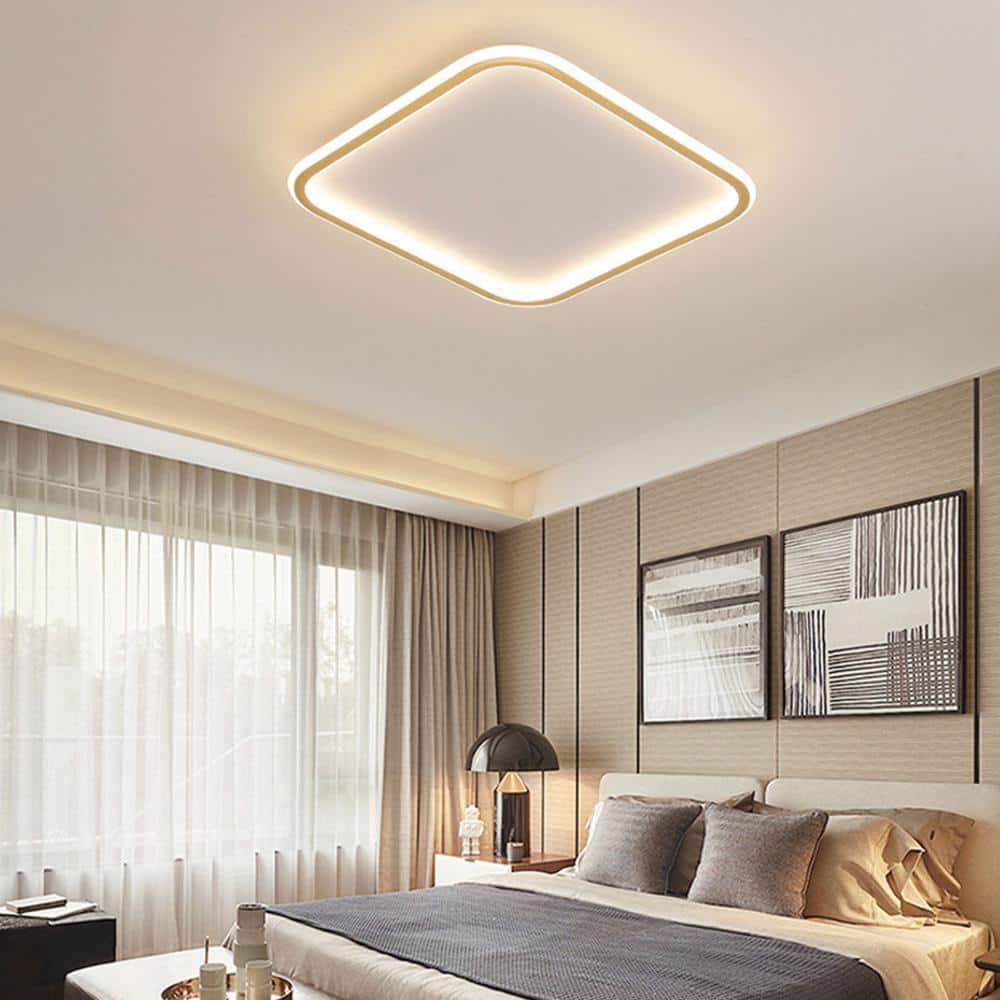 20 in. 1-Light White Modern Square Dimmable Selectable LED Flush Mount Ceiling Light with Remote - Hercitys