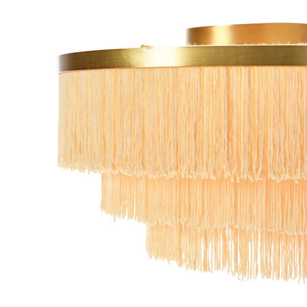 13 3/4 in. 2-Light Sleek Gold Flush Mount with Fringe Shade in Cream - Hercitys