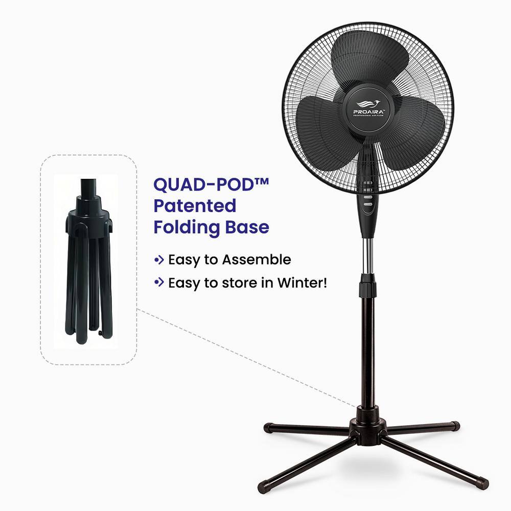 16 in. Oscillating Pedestal Fan in Black with 3 Speed Controls - Hercitys