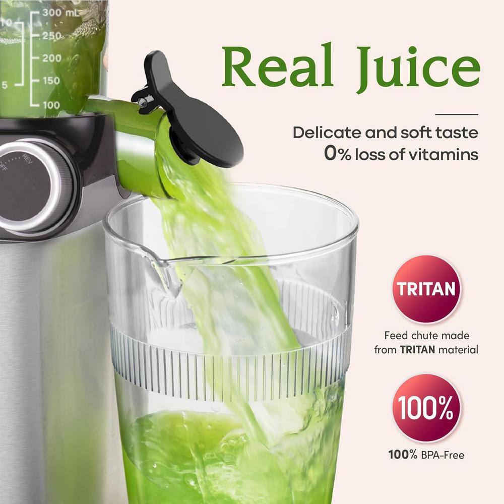 200-Watt Masticating Juicer 4.3 in. Large Feed Chute Fit Whole Fruits Vegetables - Hercitys