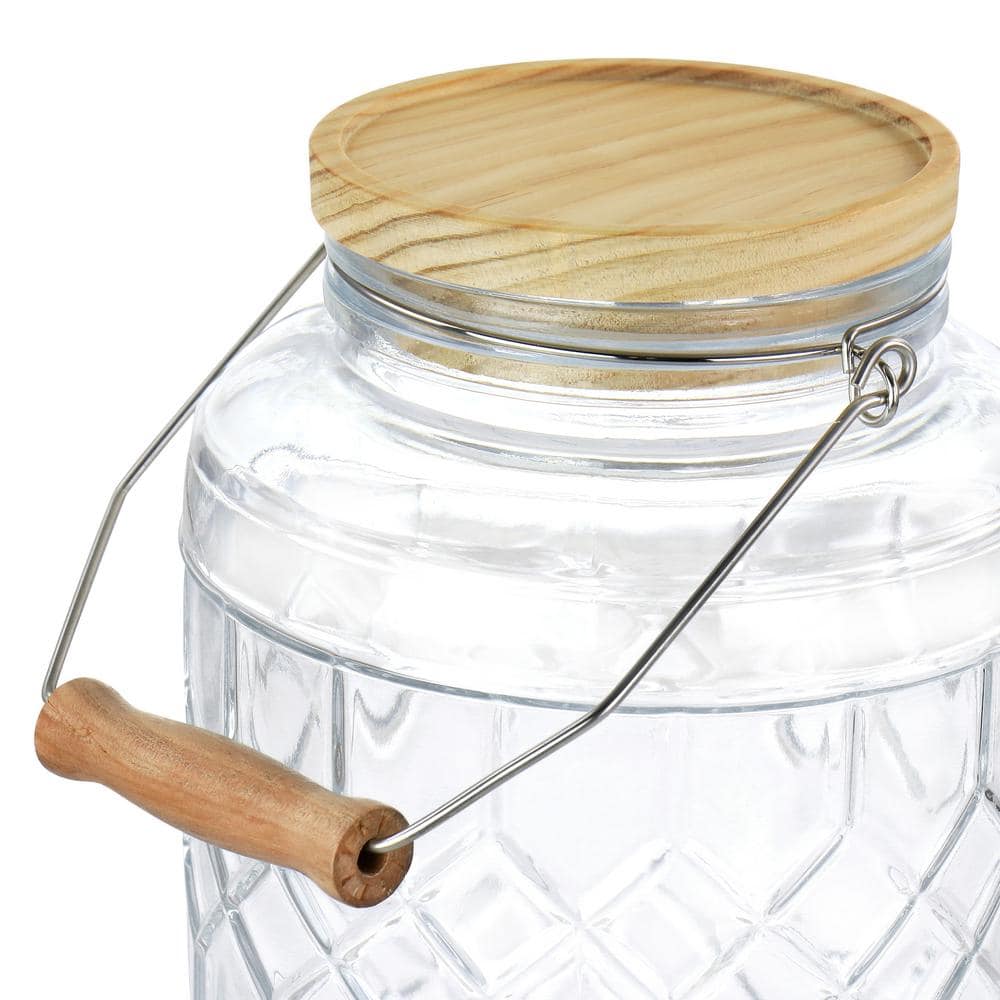 146 fl. oz. Duval Glass Beverage Dispenser with Wooden Lid and Handle - Hercitys