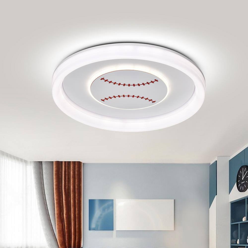 19 in. 95-Watt Modern Baseball/Softball Pattern Integrated LED Flush Mount with White Acrylic Shade - Hercitys