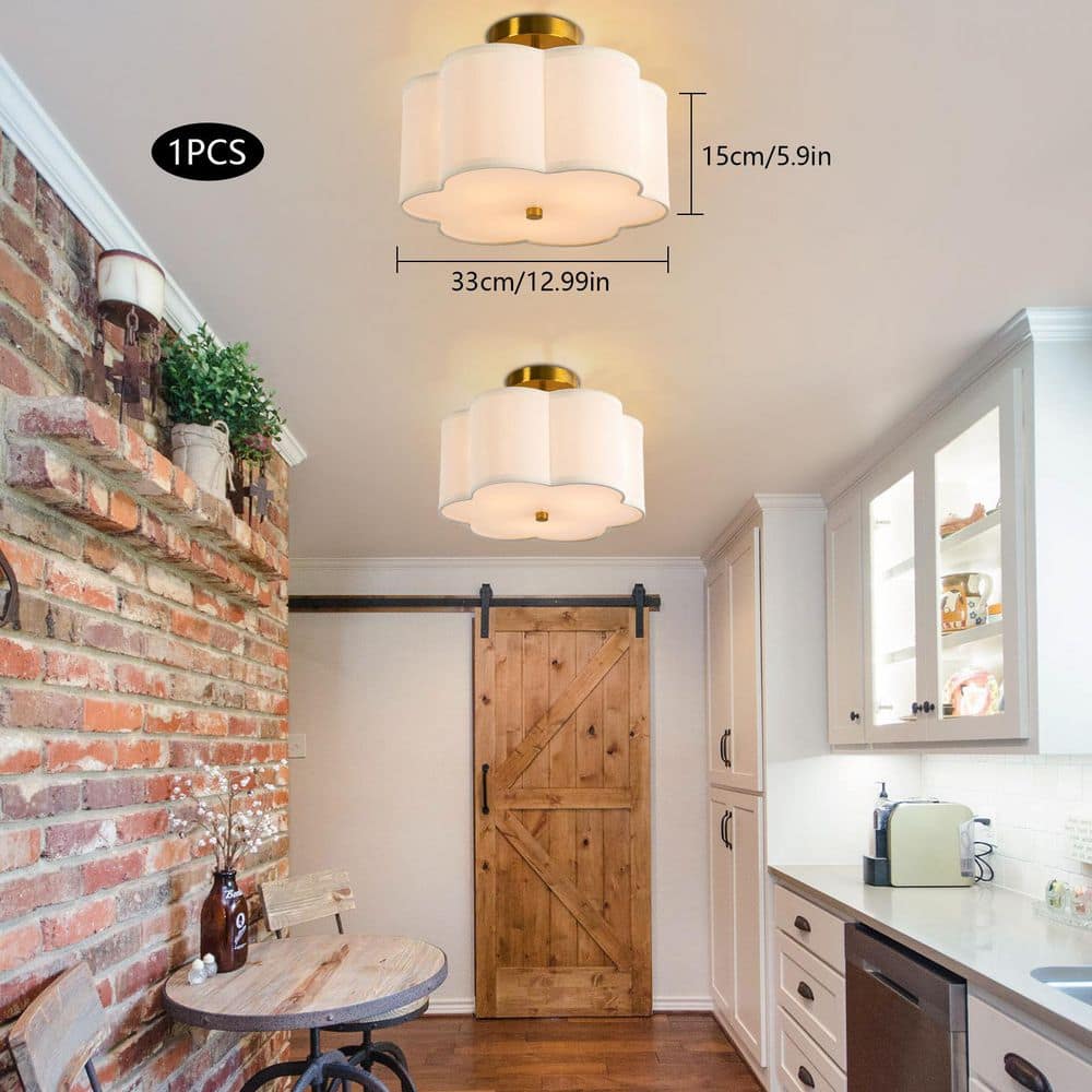 12.99 in. 3-Light Creamy White Modern Petal Shaped Semi-Flush Mount Ceiling Light with Shade and No Bulbs Included - Hercitys