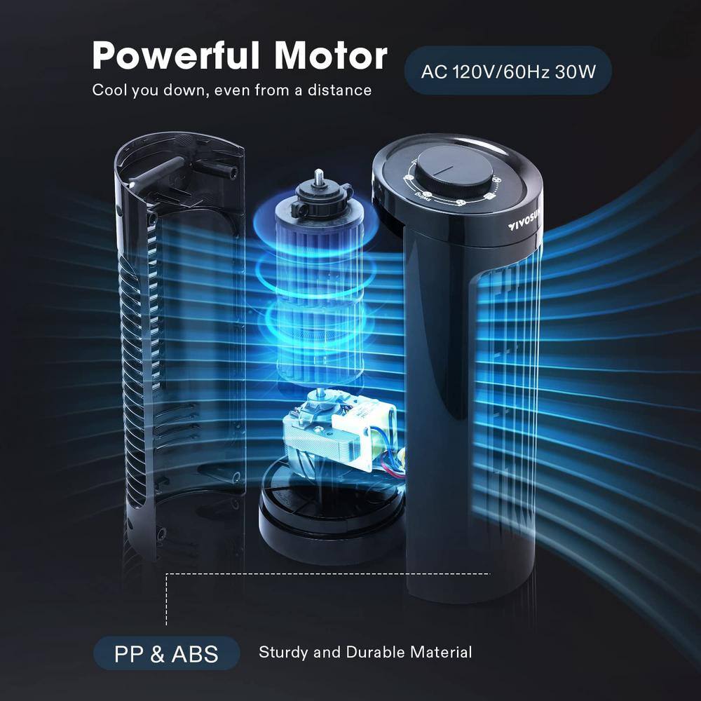 13 in. 3 fan speeds Tower Fan in Black with 70° Oscillation - Hercitys