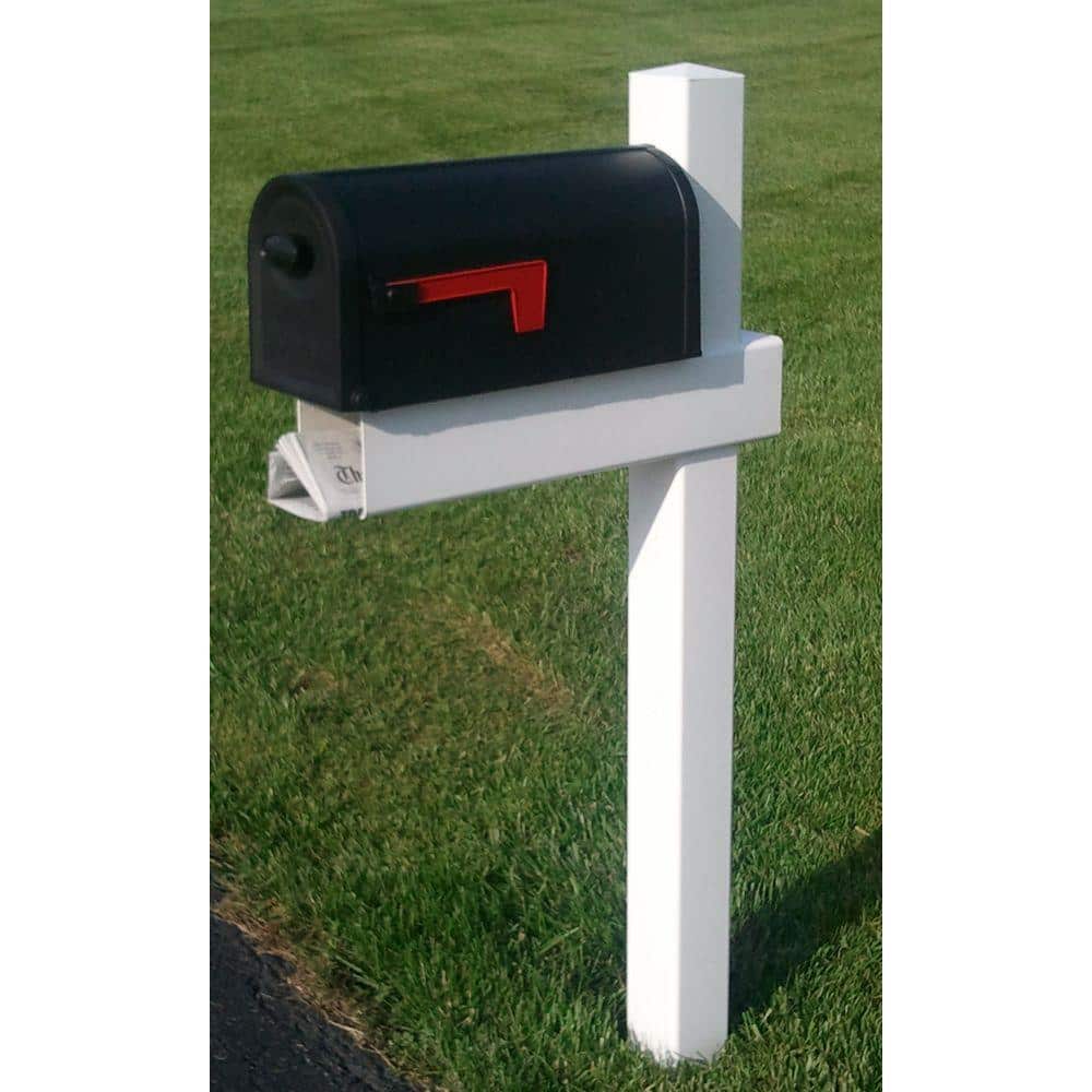 54 in x 24 in x 5 in Adjustable Arm Mailbox Post Sleeve in White with X Large Newspaper Holder - Hercitys