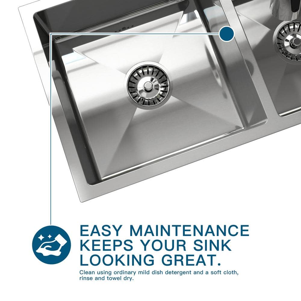 30 in. Drop-In/Undermount Double Bowl Stainless Steel Kitchen Sink with Faucet - Hercitys