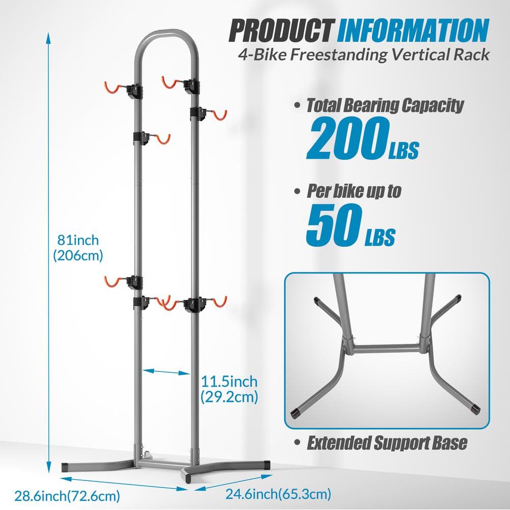 4-Bike Freestanding Vertical Rack - Hercitys
