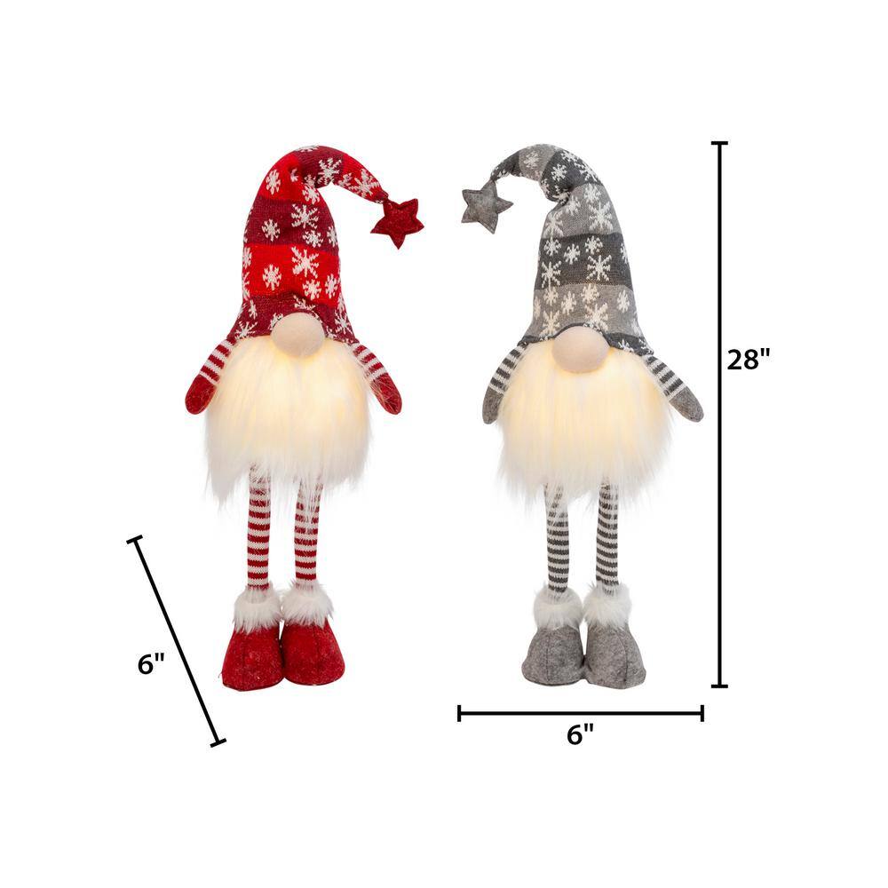 28 in. H B/O Lighted Holiday Plush Gnome Figurine with K/D Legs (Set of 2) - Hercitys
