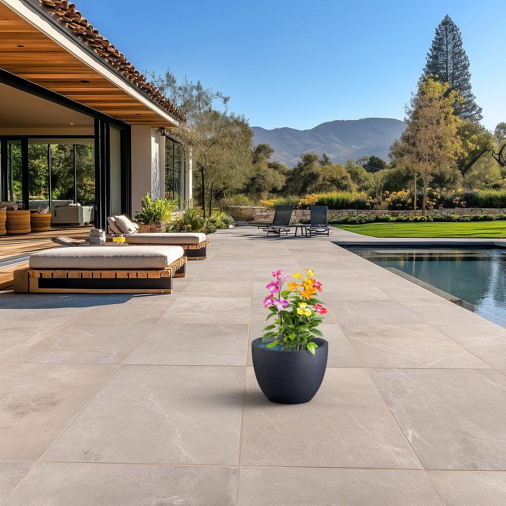 14.5 in. Medium Granite Gray(Premium Inner) Concrete Round Planter/Pot with Drainage Holes - Hercitys