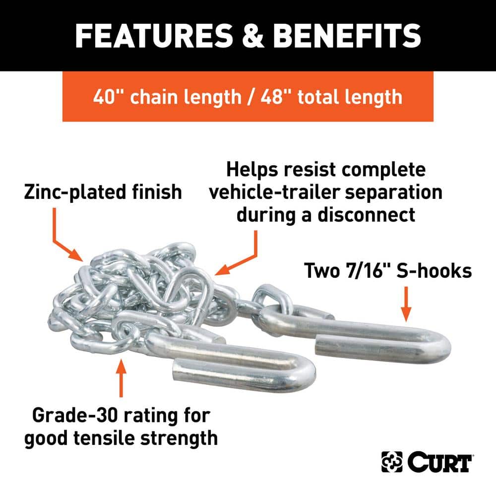 48″ Safety Chain with 2 S-Hooks (5,000 lbs., Clear Zinc, Packaged) - Hercitys