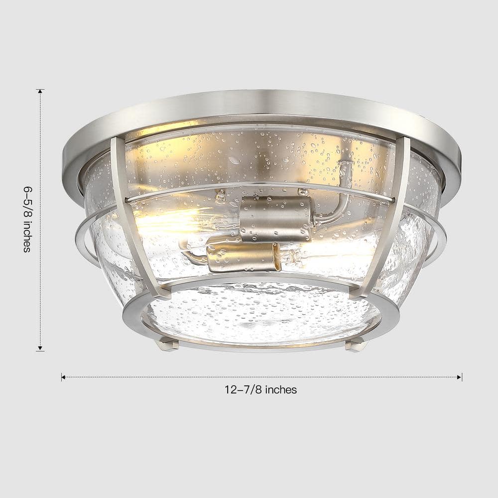 12.8 in. 2-Light Barreled Brushed Nickel Cage Flush Mount Ceiling Light - Hercitys