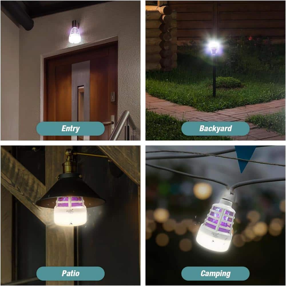 2 Pack Dual-Function Mosquito Repellent Zapper Bulb, LED UV light, 3 Modes, Electric Zapper Kills Bugs on Contact - Hercitys