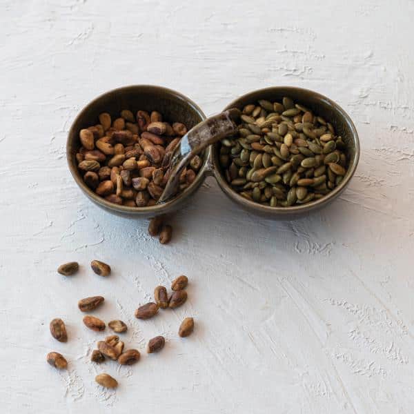 3.87 in. x 7.75 in. 2-Compartment Brown Reactive Glaze Stoneware Divided Serving Dishes - Hercitys