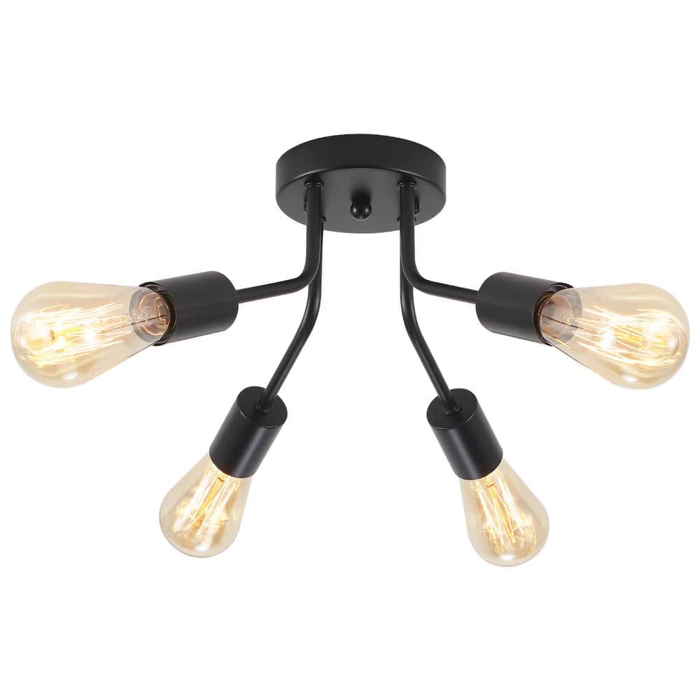 14.76 in. 4-Light Black Modern Sputnik Linear Semi- Flush Mount Ceiling Light Chandeliers for Bedrooms - Hercitys