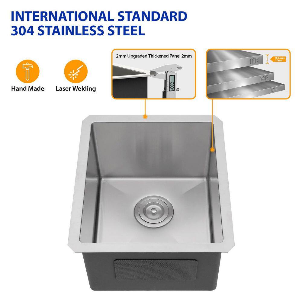 16-Gauge Stainless Steel 15 in. Undermount Bar Sink in Brushed Nickel with Strainer - Hercitys