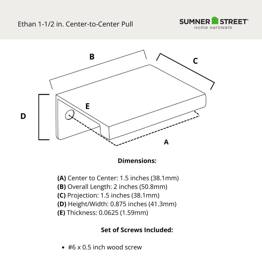 5-Pack Ethan 1-1/2 in. (38 mm) Center-to-Center Matte Black Edge Drawer Pull - Hercitys