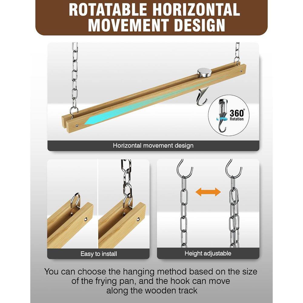 36 in. Single Bar Ceiling Mounted Wooden Pot Rack - Hercitys