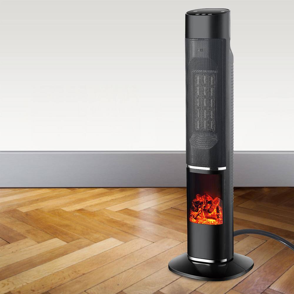 31-in. 1500-Watt Electric Radiant Infrared Tower Space Heater with Flame Feature in Black - Hercitys