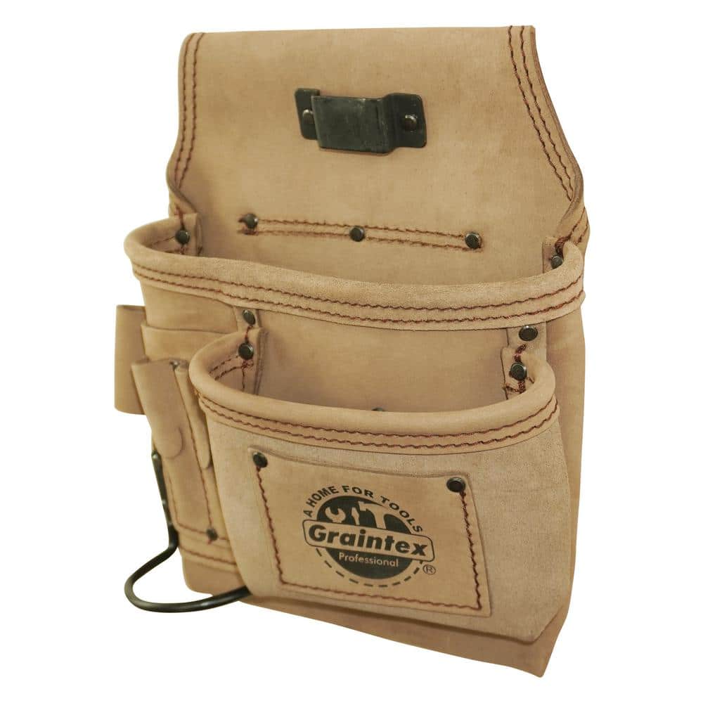 5-Pocket Right Handed Beige Top Grain Leather Tool Pouch - Hercitys