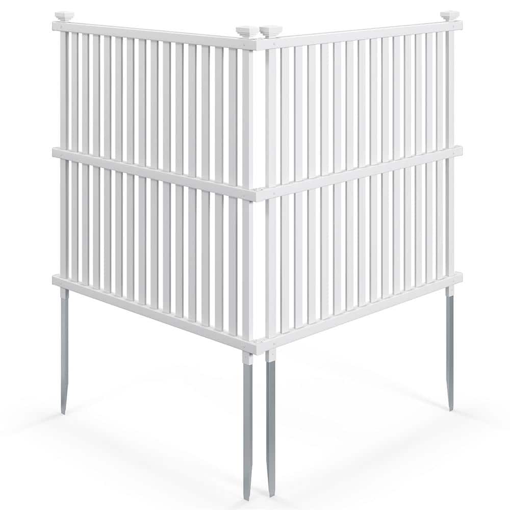 45 in. Plastic Garden Fence in White with Metal Ground Stakes Slat Spacing Sturdy(2 Panels) - Hercitys
