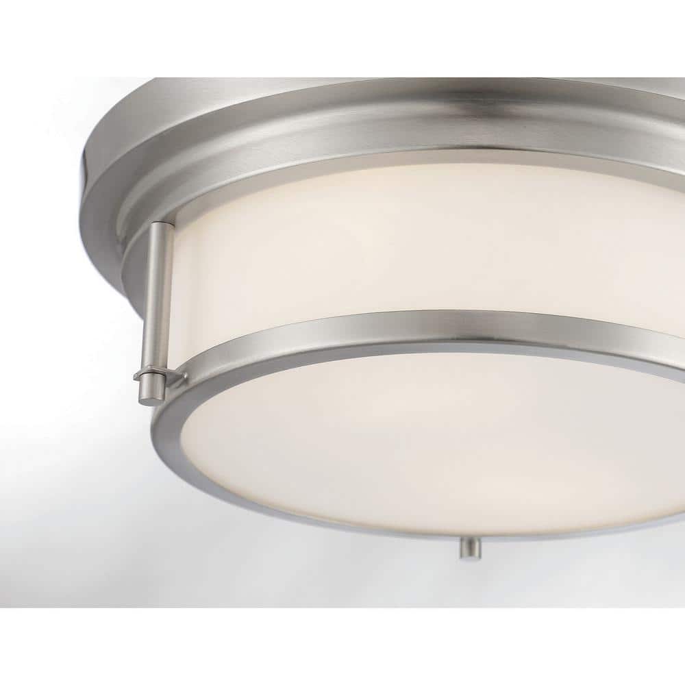 13 in. W x 4.5 in. H 2-Light Brushed Nickel Flush Mount Light with White Glass Cylindrical Shade - Hercitys