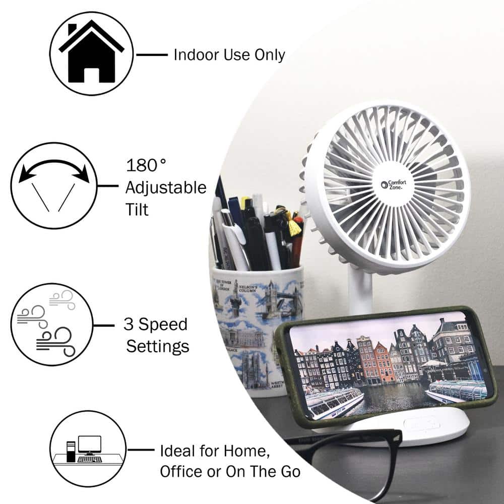 4 in. 3-Speed Personal Fan with Phone Charger - Hercitys