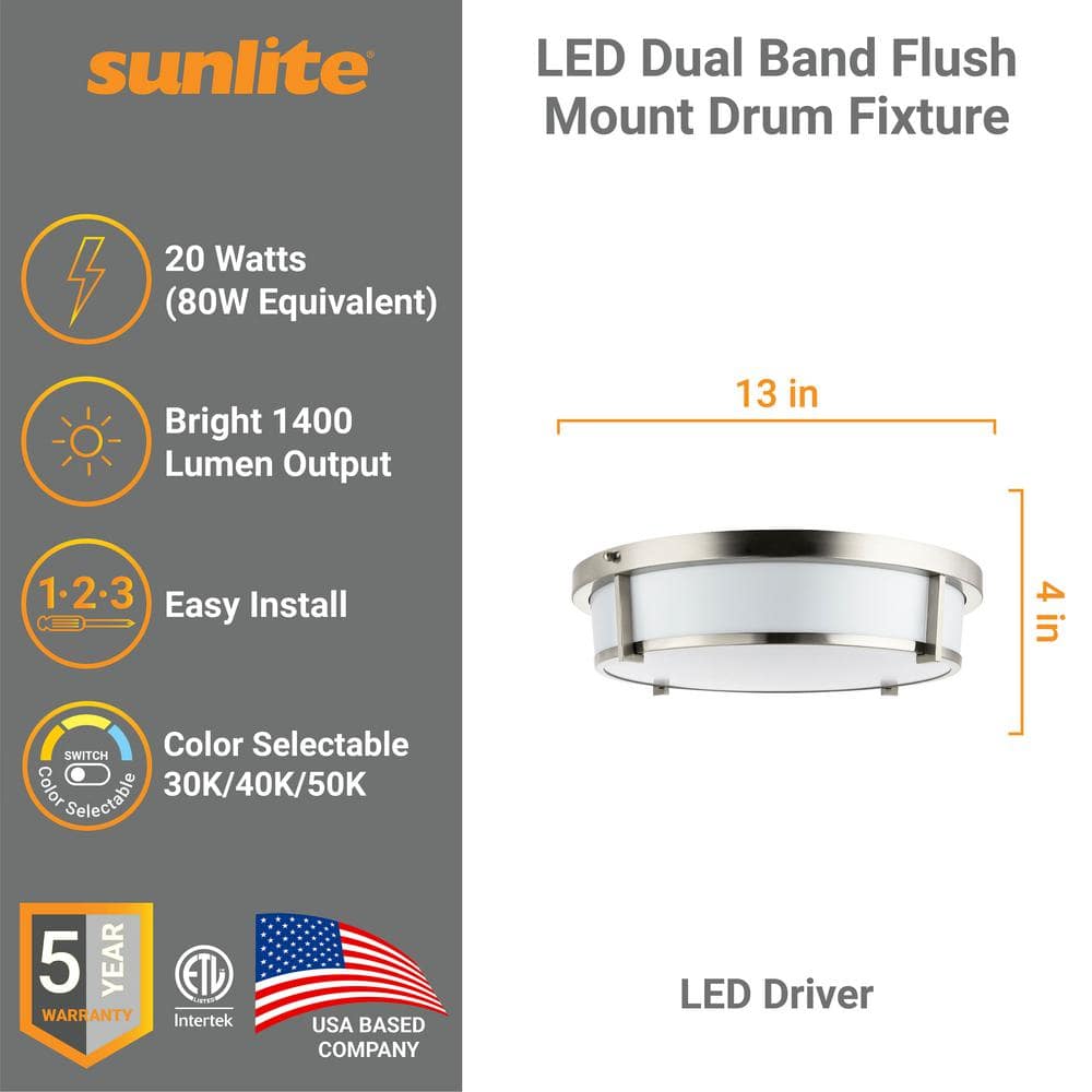 18 in. 1-Light Round Brushed Nickel Selectable LED Selectable CCT 3000K, 4000K, 5000K Flush Mount Light - Hercitys