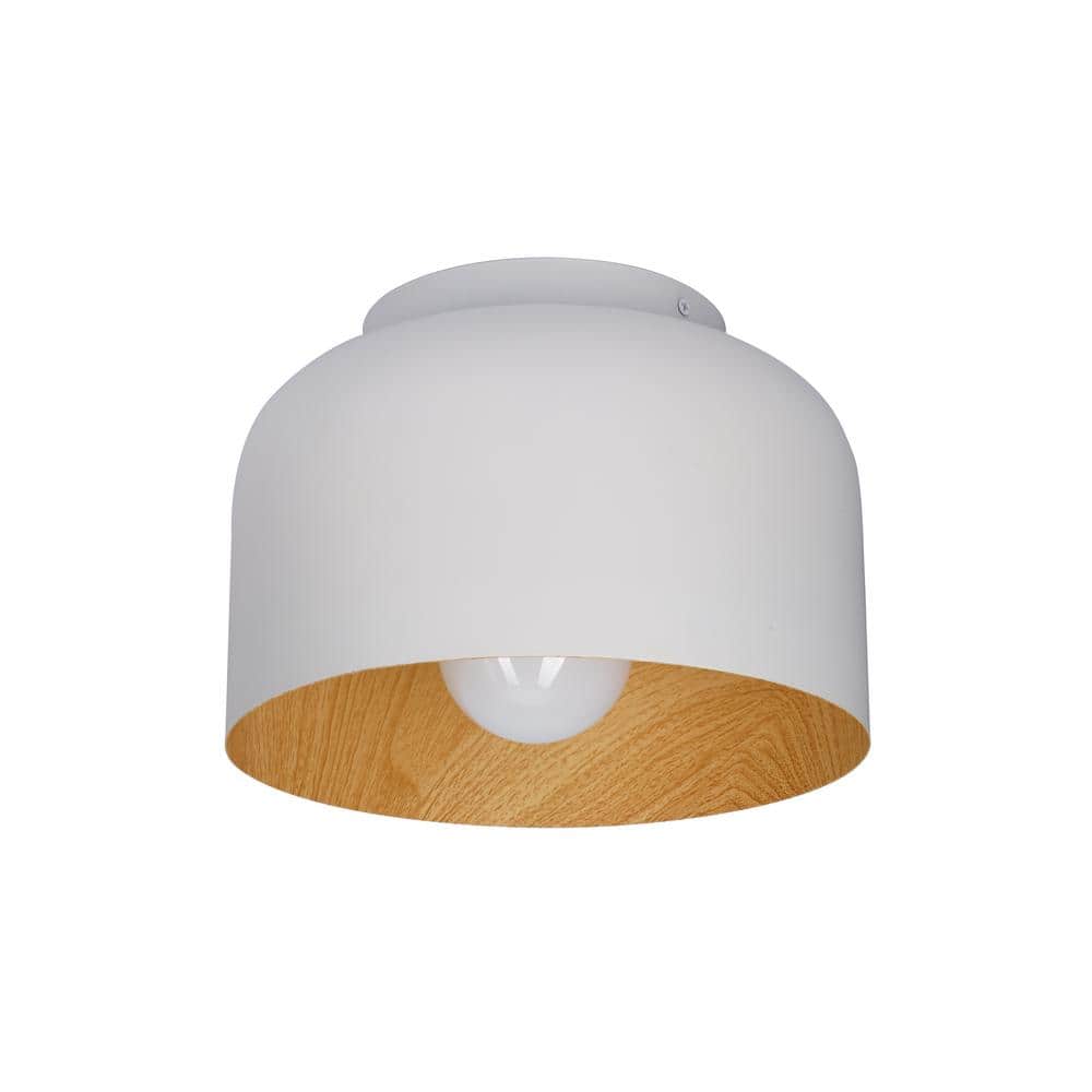 10 in. 1-Light White Modern Flush Mount with Metal Shade and No Bulbs Included - Hercitys