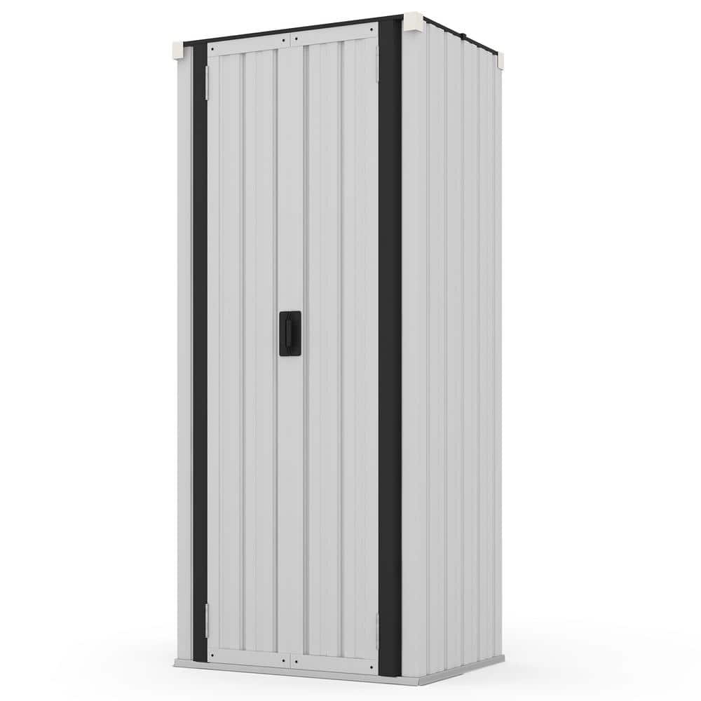 2.5ft. W x 1.83 ft. D Metal Vertical Storage Cabinet Shed with Shelves and Lockable Door White (4.55 sq. ft.) - Hercitys