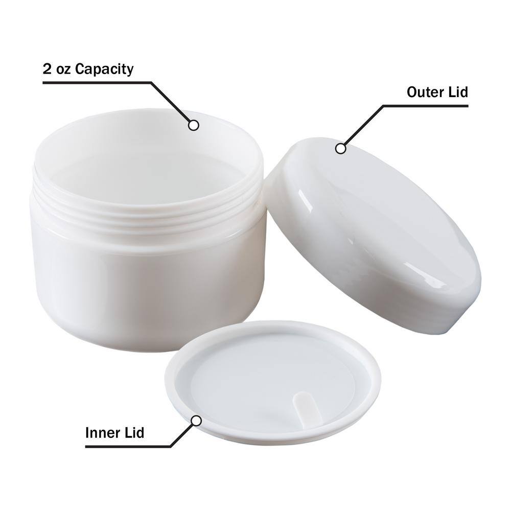 48-Pack 2 Oz White Plastic Containers with Inner and Outer Lid - Hercitys