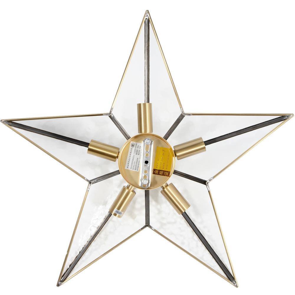 19.68 in. 5-Light Gold Semi-Flush Mount Ceiling Light Modern Star Shape with Glass Shade - Hercitys