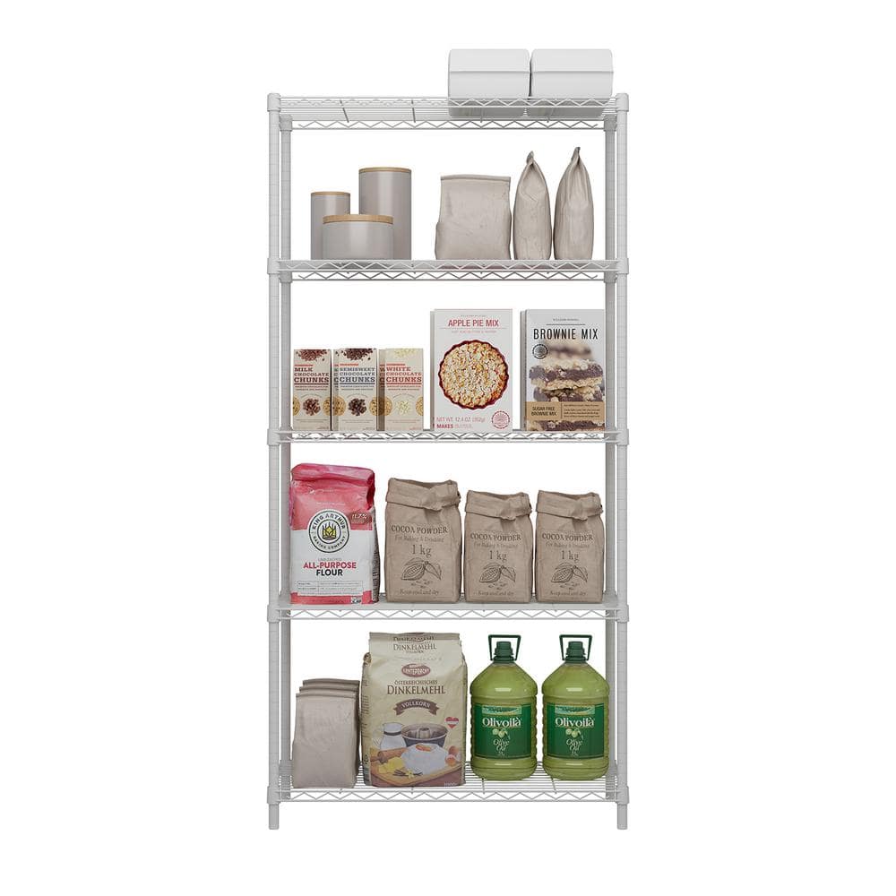 5-Tier Steel Wire Shelving Unit White Coating Finish - Hercitys