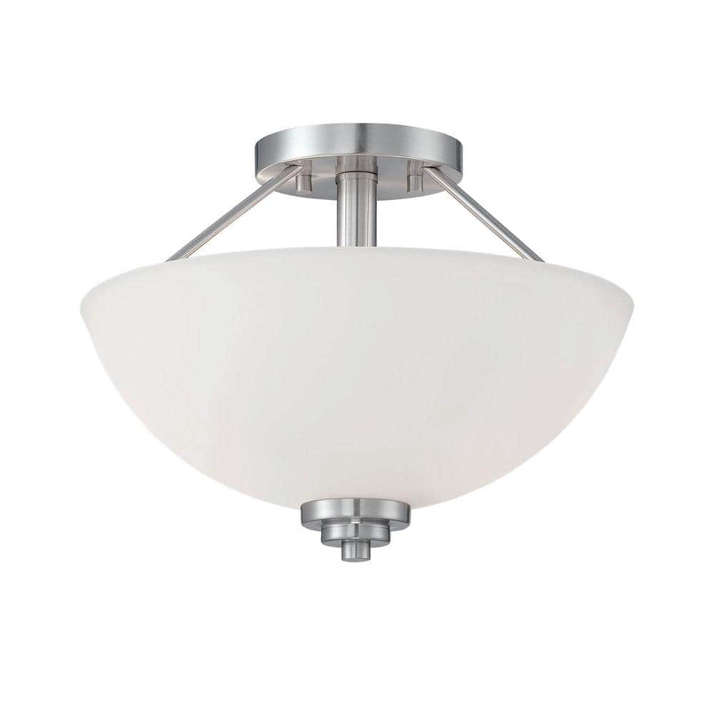 2-Light Satin Nickel Semi Flush Mount with Etched White Glass - Hercitys