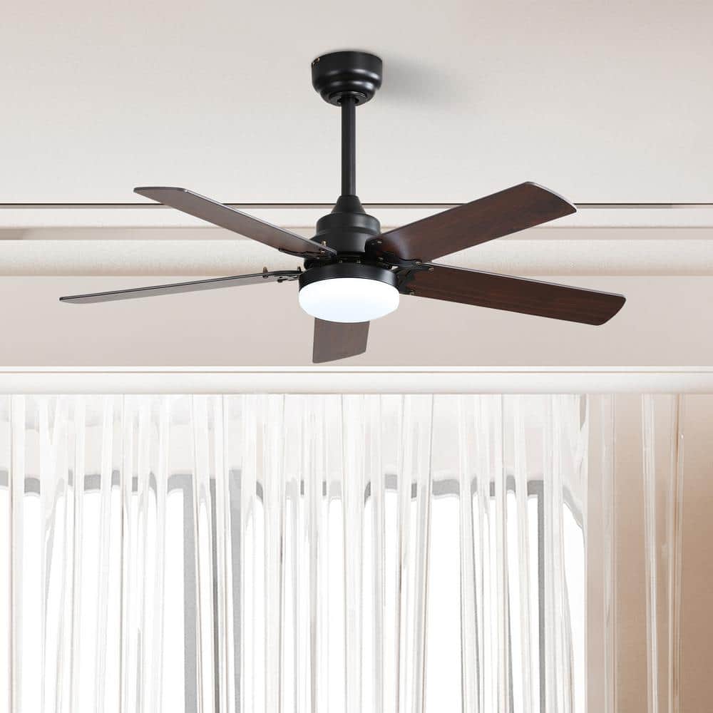 42 in. Integrated LED Indoor Black Ceiling Fan with Lighting with 3 Mount Options Ceiling Fan - Hercitys