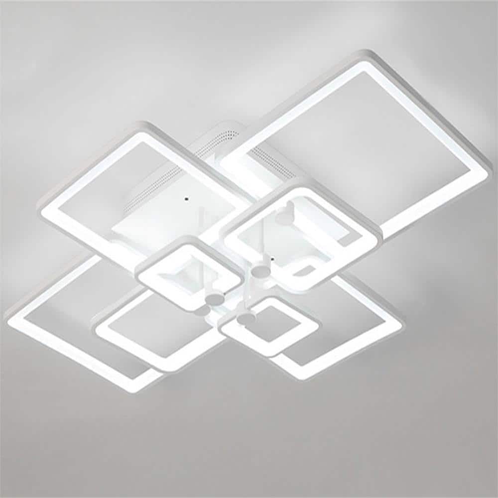 41.34 in. White Modern Flush Mount LED Ceiling Light with Remote and Acrylic Lampshade - Hercitys