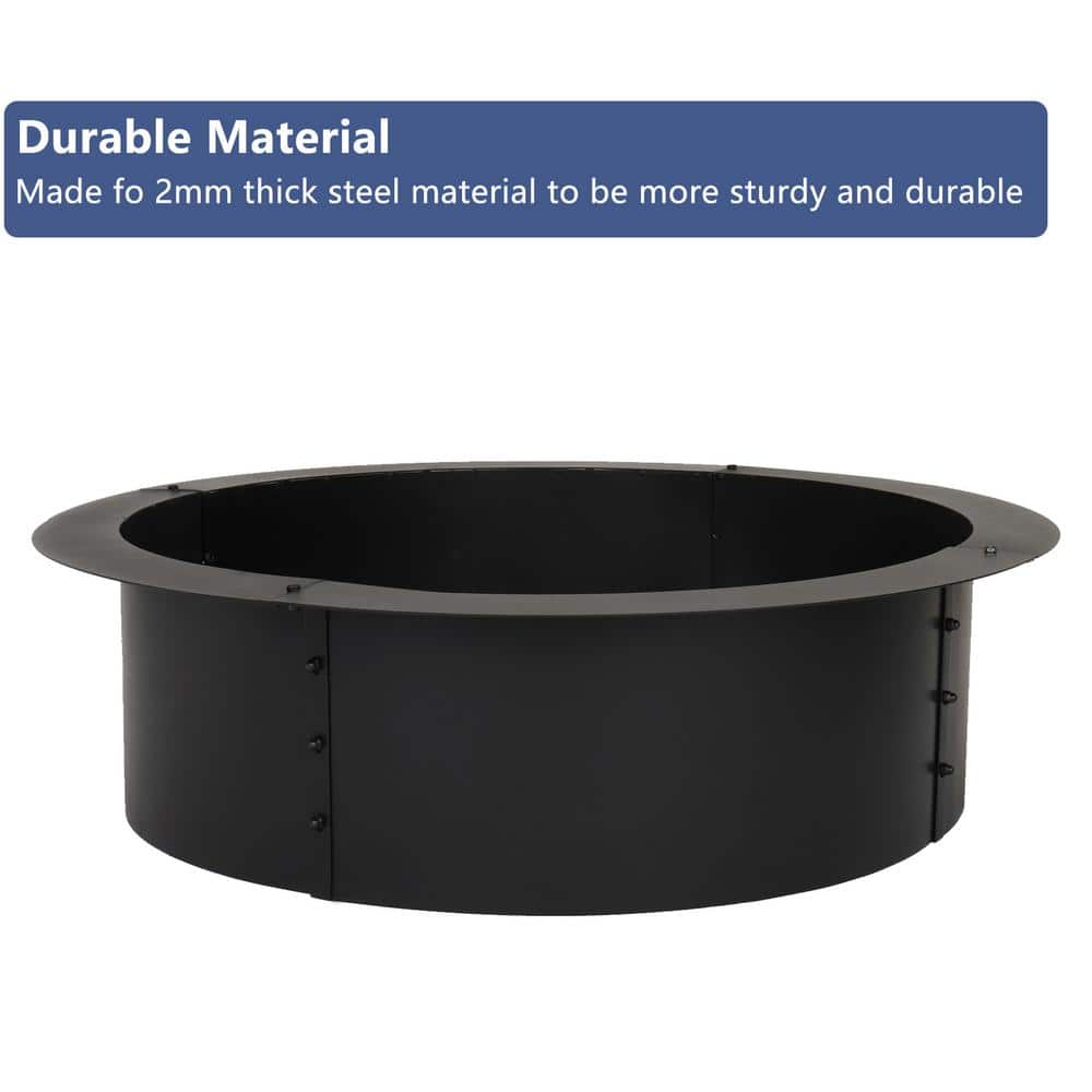 36 in. W x 10 in. H Round Steel Wood Black Fire Pit - Hercitys