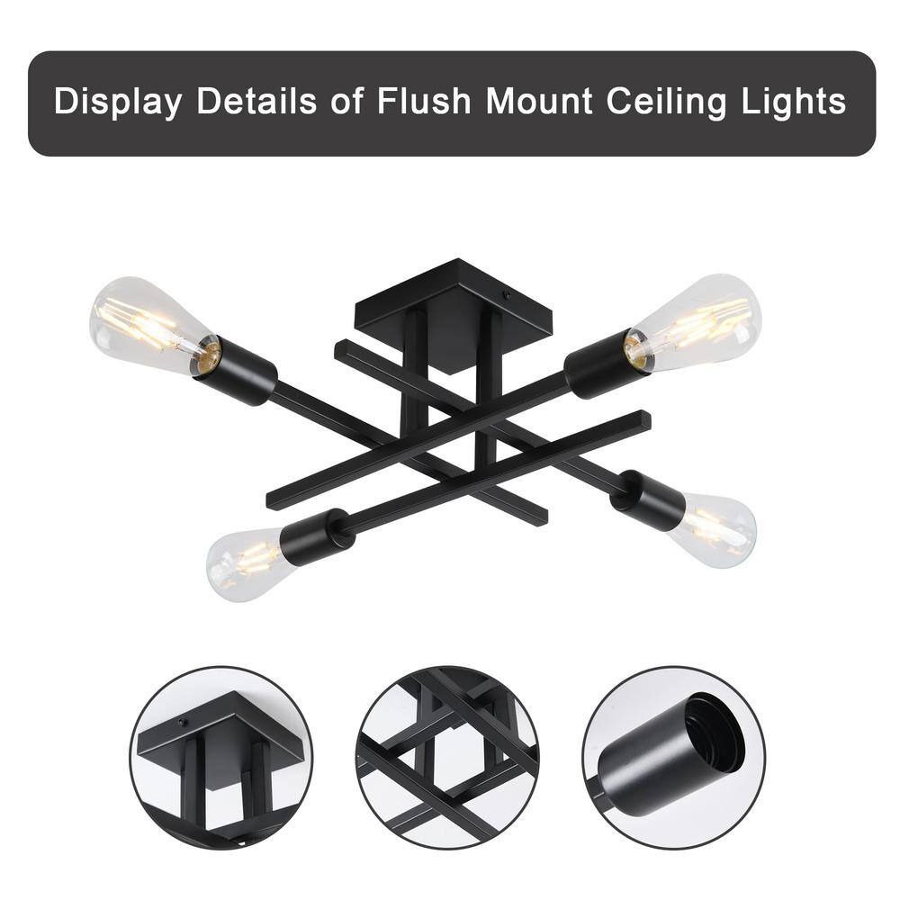 18.11 in. 4-Light Black Modern Sputnik Semi- Flush Mount Ceiling Lights with No Bulbs Included - Hercitys