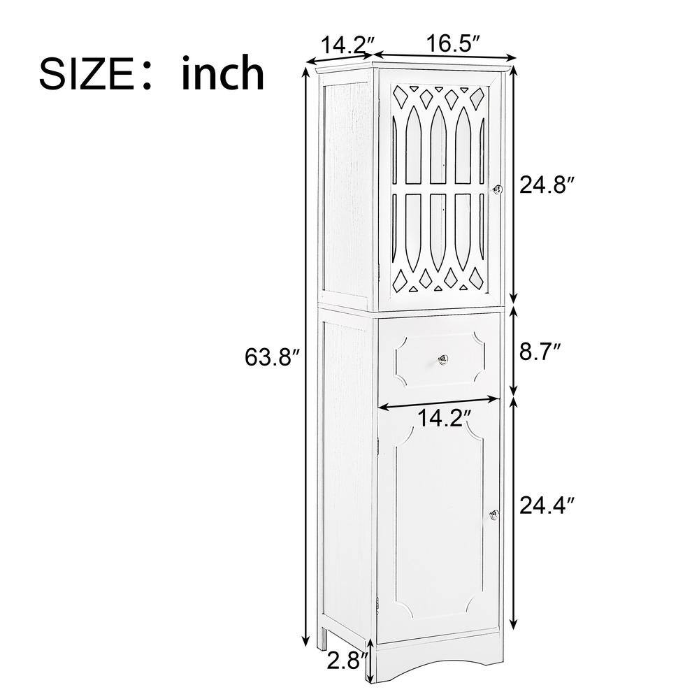 16.5 in W x 14.2 in D x 63.8 in H in MDF Board Ready to Assemble Freestanding Tall Bathroom Cabinet in Gary with Shelf - Hercitys